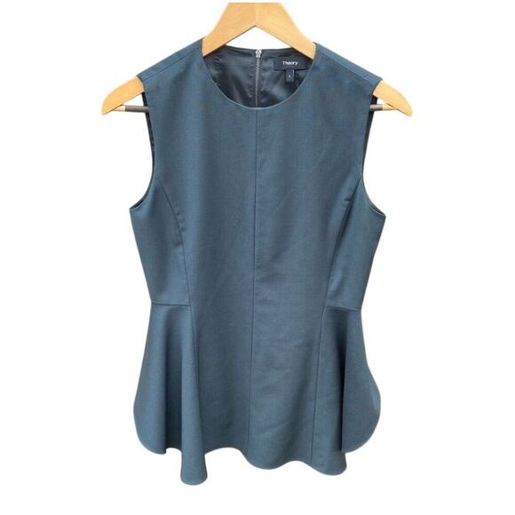 Theory Women's Gray Peplum Crew Neck High-Low Sleeveless Blouse S - Picture 2 of 5